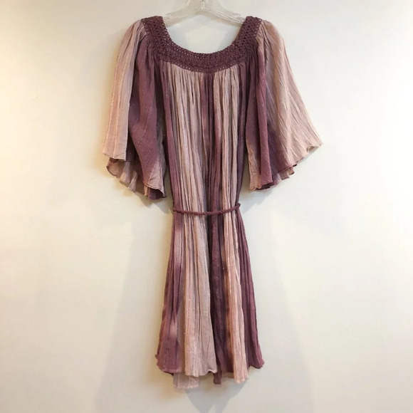 Calypso St. Barth Glittery Striped Flowy Sleeve Crochet Tie Waist Mini Dress 1 - Picture 13 of 14